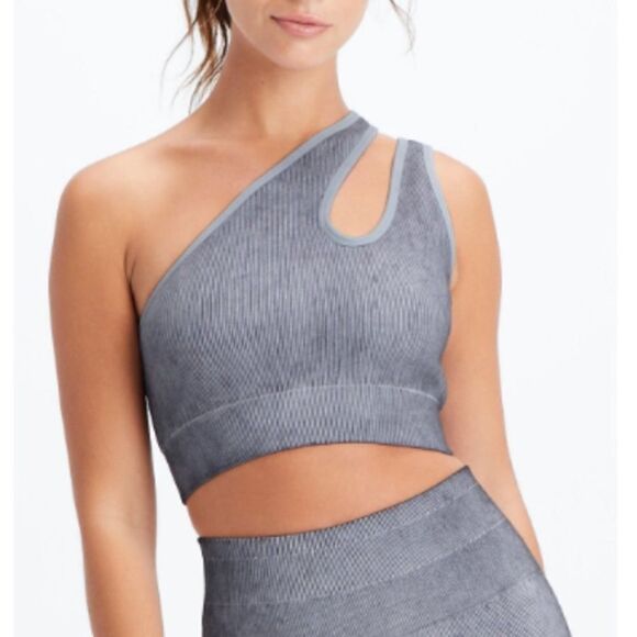 FABLETICS Christa Asymmetric Low-Impact Ribbed Sports Bra - Raincloud Size Small - Picture 1 of 11
